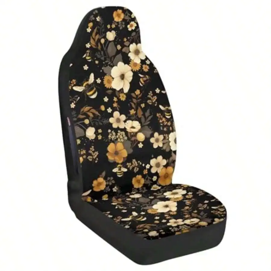 

Bee Floral Car Seat Cover Waterproof Universal Front Seat Cover Airbag Compatible