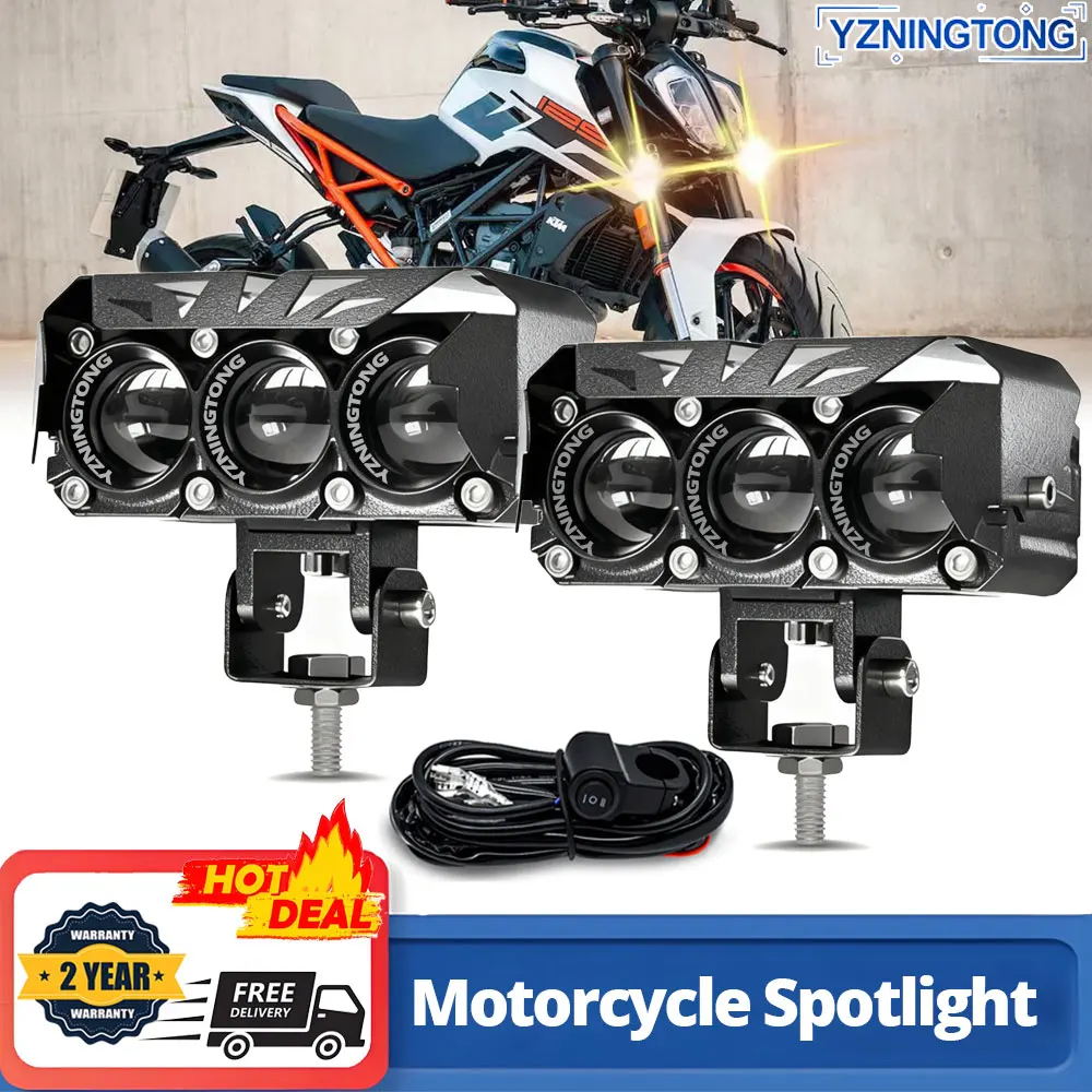 Super Bright Motorcycle Led Headlight Dual Color Motorbike LED Spotlight Projector Lens Headlamp Fog Lights for Suzuki BMW 12V