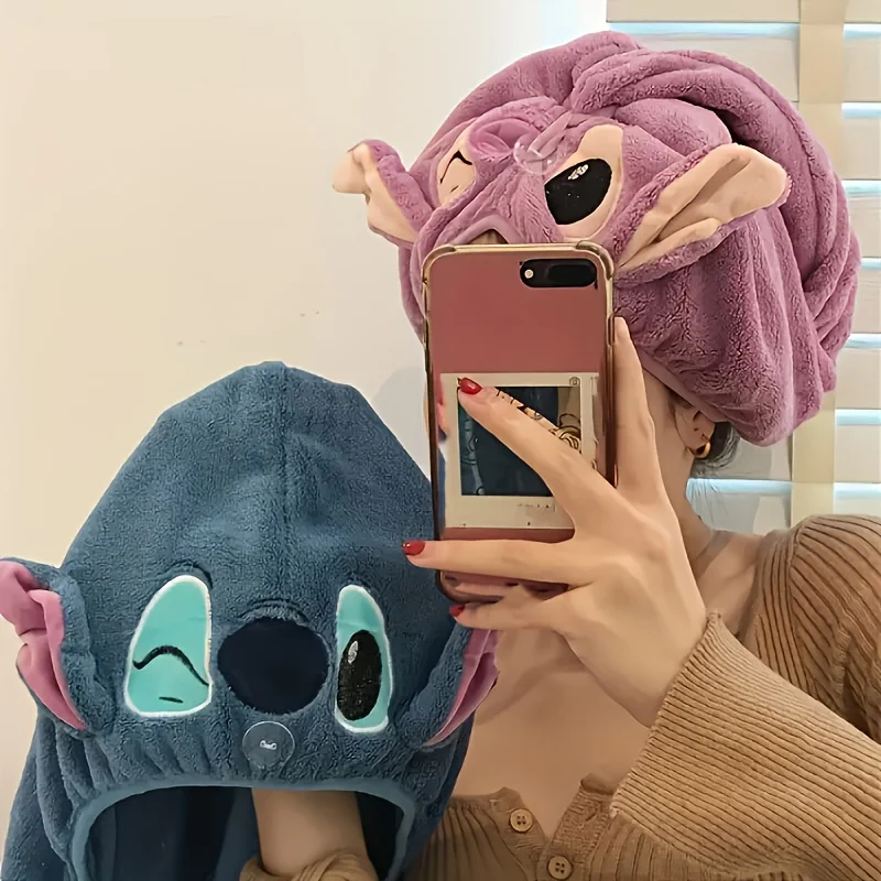 Touca de banho Disney Stitch, touca para secar cabelo em casa, chapéu de festa fofo e durável, lenço feminino, chapéu de brinquedo, 1 unidade