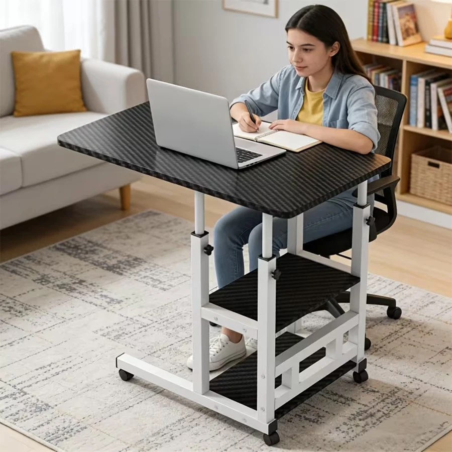 Adjustable Height Mobile Laptop Desk; Mobile Side Table; C-Shaped Table; Double Layer Storage Rack; Suitable for Families, Dormitories, and Offices; Perfect Gift, Bedroom Furniture, Home Office Desk, Modern Furniture, Compact Workstation, Laptop Workstati