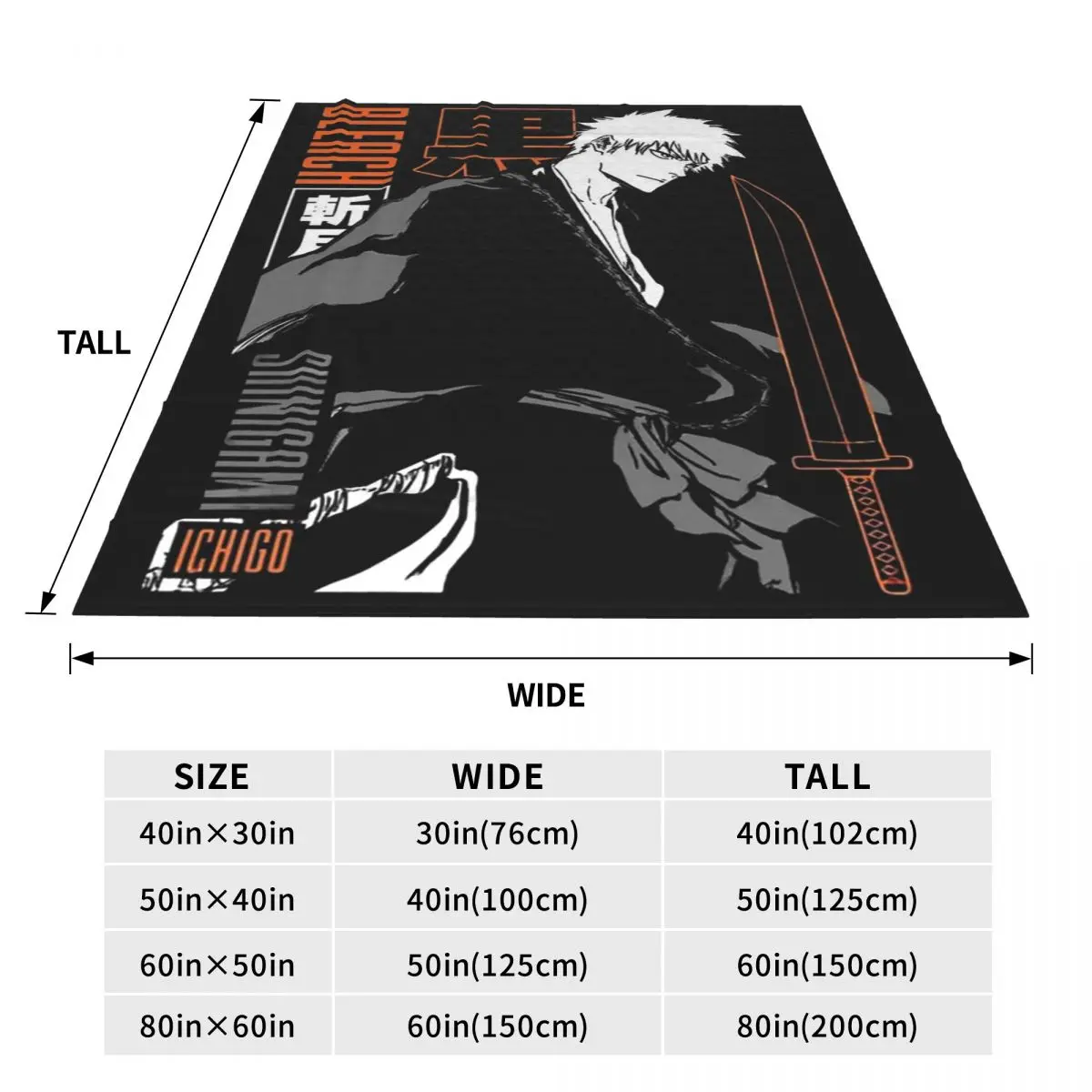 Ichigo Kurosaki Anime Blanket Fleece Sofa Throw Blanket Portable for Home Bedroom Office Throws Bedspread Quilt