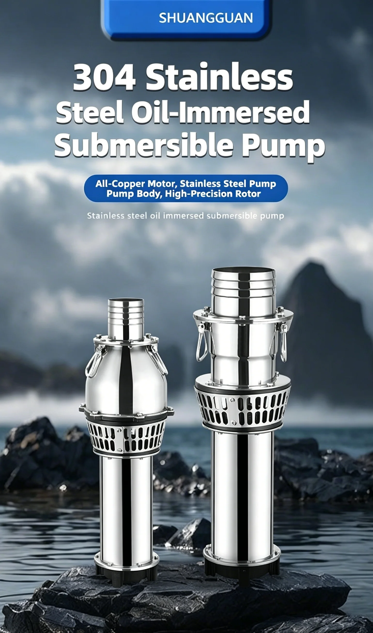 Large Caliber High Flow High Head 304 Stainless Steel Oil-Immersed Submersible Pump