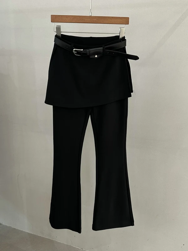 

Black Micro Flare Pants Skirt Women's High Waist Slimming Versatile Splicing Spring 2026 Korean Style Commute Style Trousers