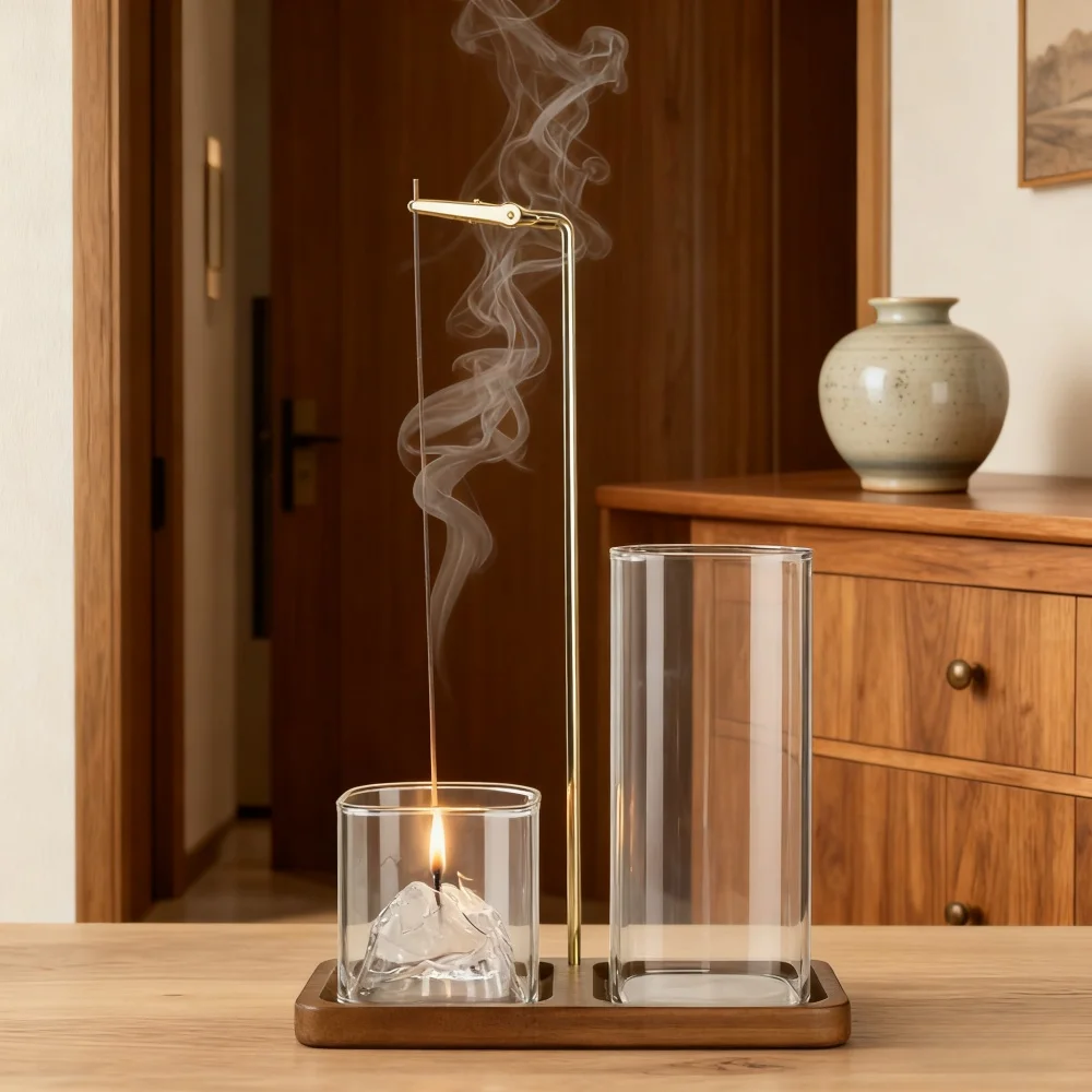 2 in 1 Incense Holder for Sticks Anti-Ash Flying Incense Burne with Glass Ash Catcher and Sticks Organizer for Meditation Yoga
