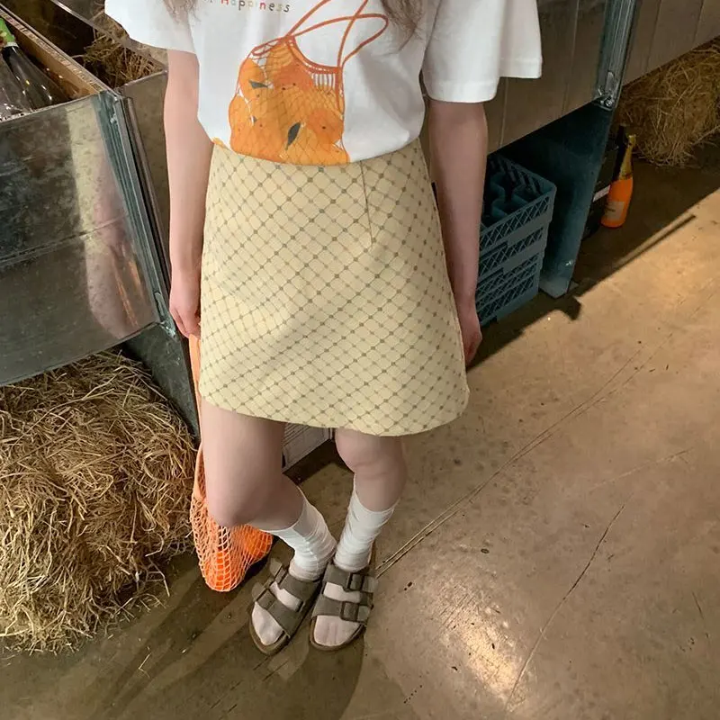 

Summer Vintage Plaid A-Line Korean Skirts High Waist Women's Clothing Folds Basic Stylish Zipper Contrasting Colors Mini Skirts