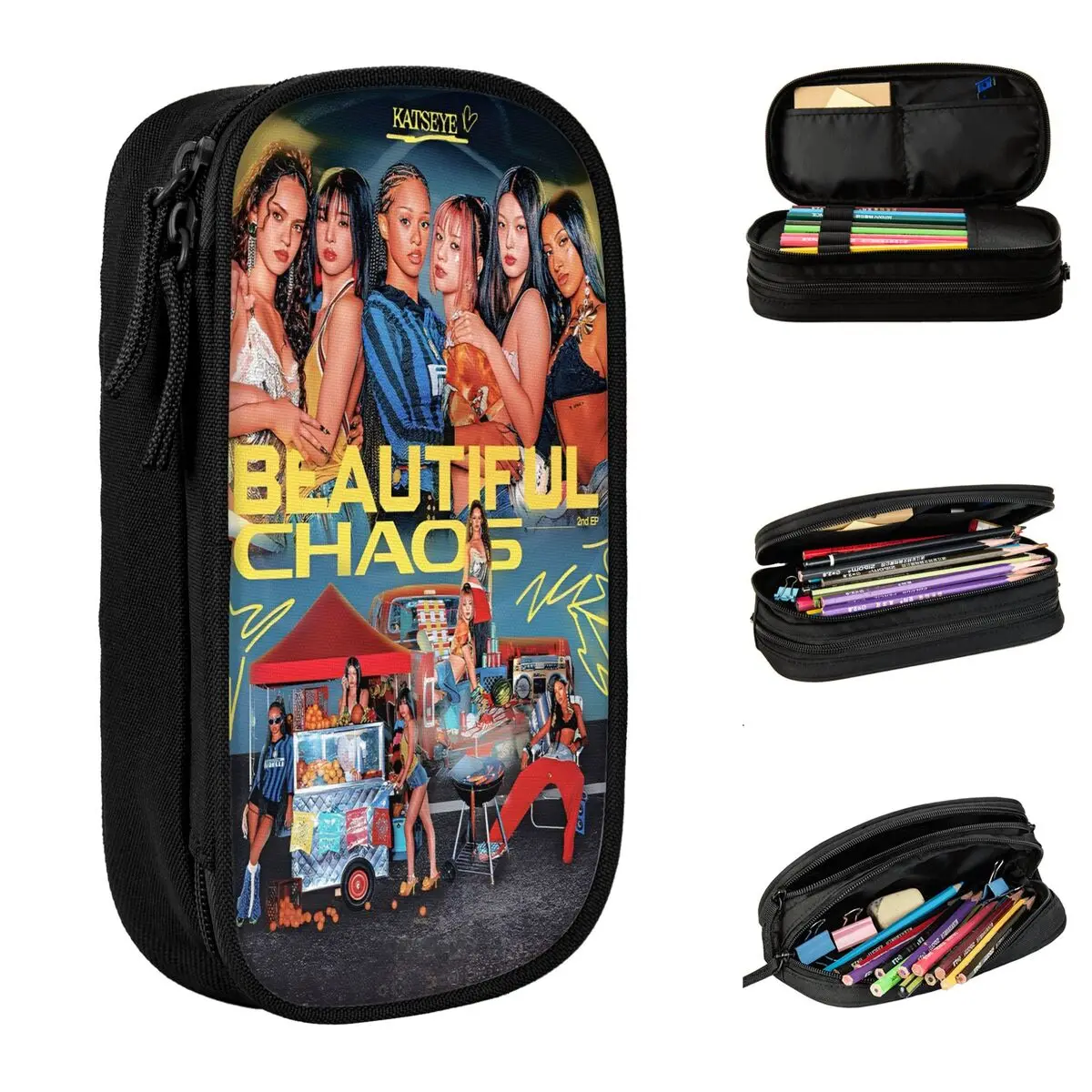 

Katseye Kpop Idol пеналы BEAUTIFUL CHAOS пеналы держатель для ручек для девочек и мальчиков сумки школьные принадлежности аксессуары на молнии