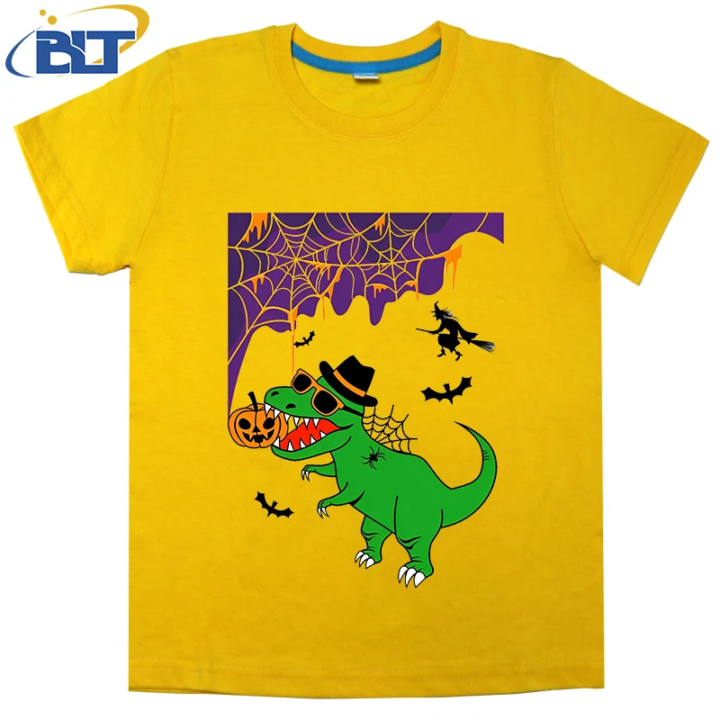 

Funny Halloween dinosaur print children's T-shirt summer cotton short sleeve casual tops suitable for boys and girls