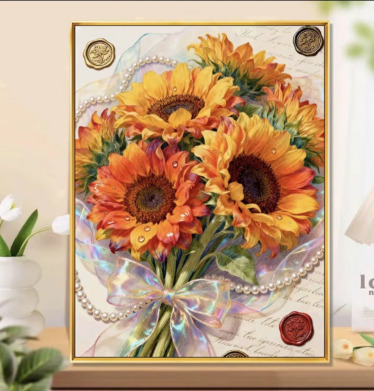 

9CT 14ct Sunflowers Printed Kits Cross Stitch Embroidery DIY Needlework Set Home Decor Crafts With Needles Threads 85 Colors