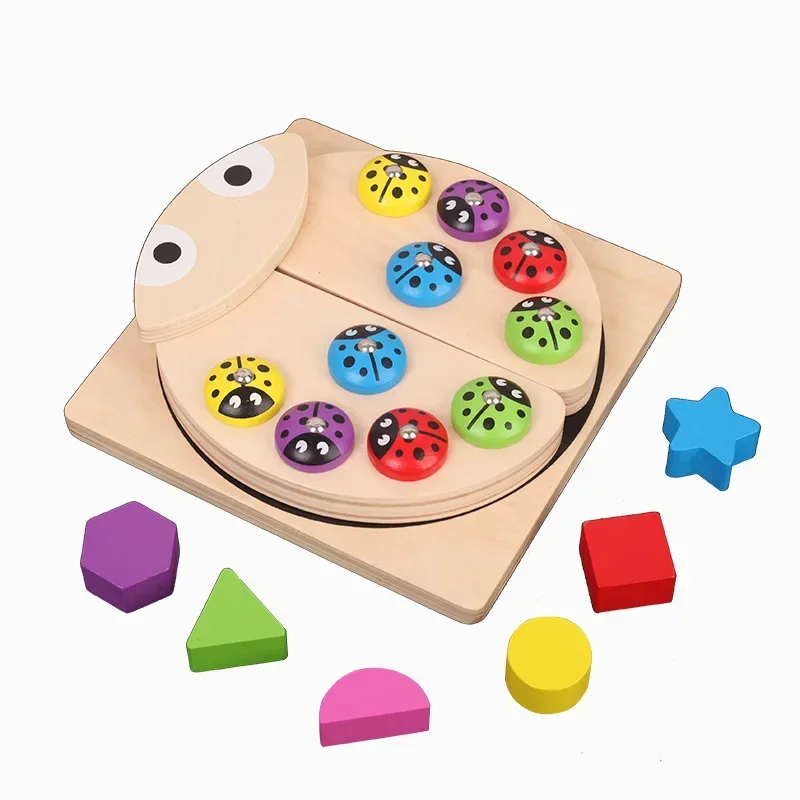 

Creative Fishing Game Ladybug Ladybird Baby Wooden toy Shape Block Funny Learning Educational table toys for children party game