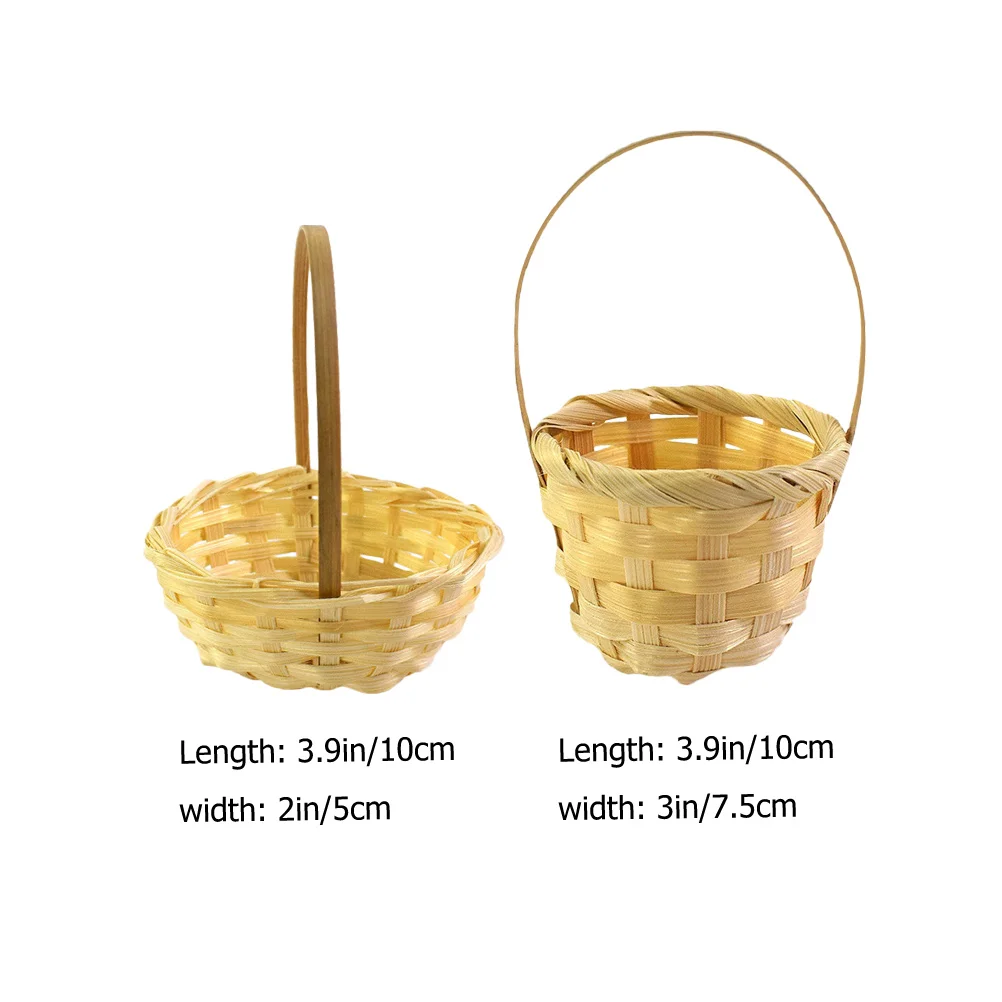 10 Pcs Mini Rattan Baskets Hand Woven Tiny Flower Photo Props Bamboo Weaving House Decor Natural Color Storage Candy