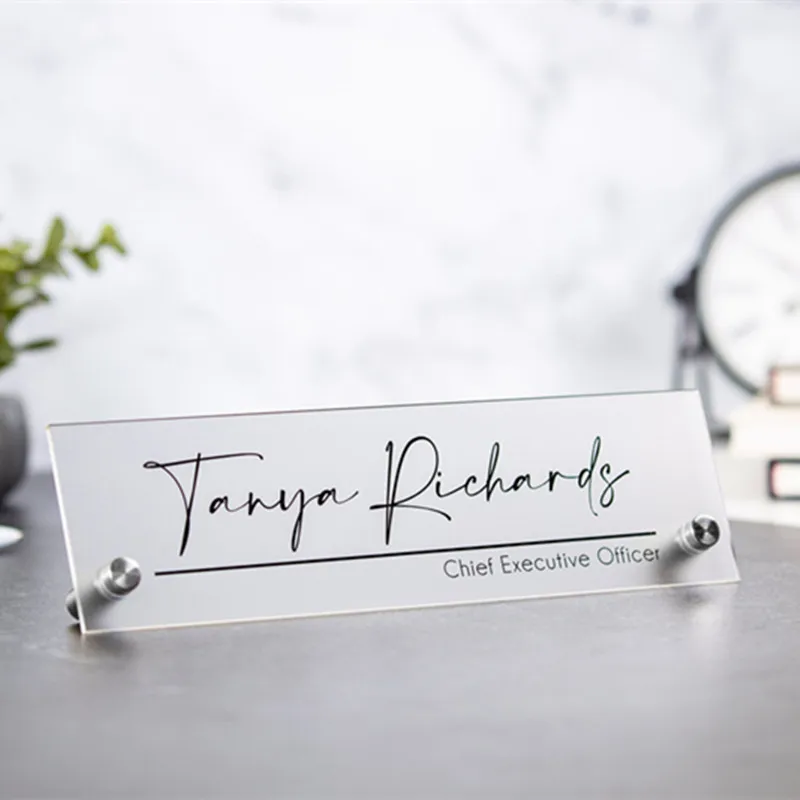 Standing Acrylic Name Plate Clear Forsted Script Executive Desk CEO Sign Business Decor for Office Graduation Promotion Gift