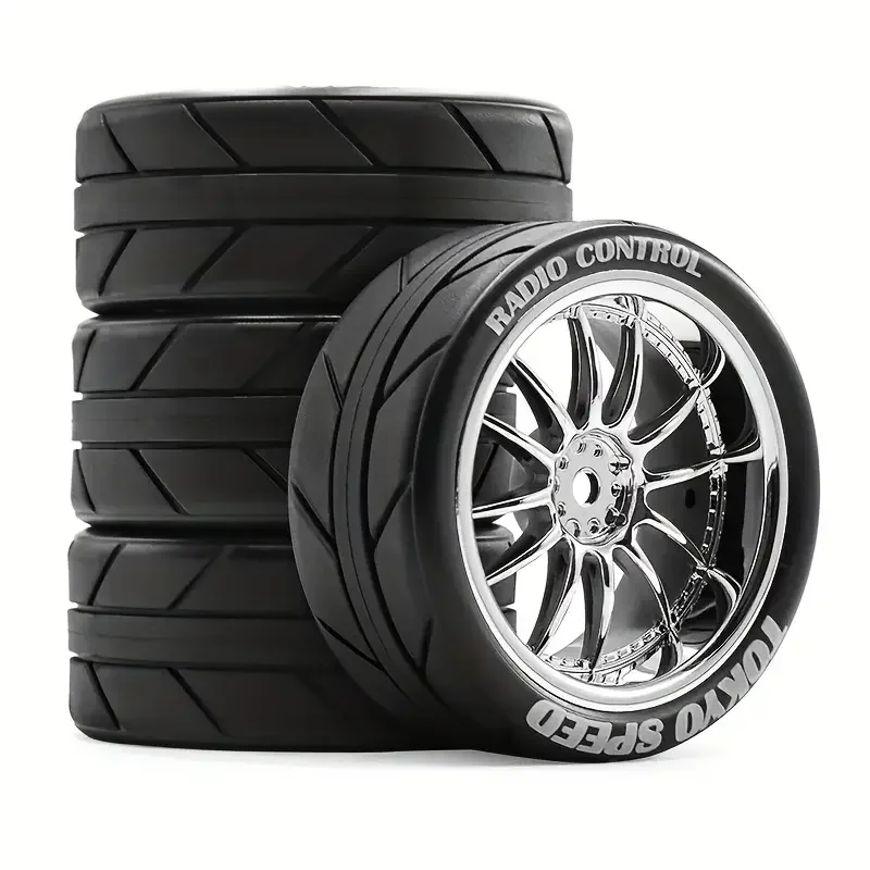 

4 шт. 1/10 радиоуправляемые раллийные колеса 64 мм с резиновыми шинами — универсальные, подходят для TAMIYA TT02 XV01 HSP 94123 HPI KYOSHO WLtoys On-Road Racing