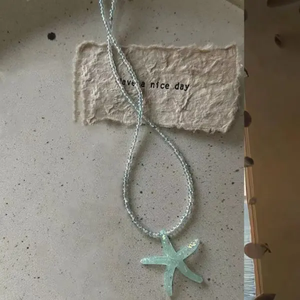 Boho mehrschichtige weiße Seilkette Halskette für Frauen Mode große Harz Seestern Stern Anhänger Halskette Strand Party Schmuck – Detail 13