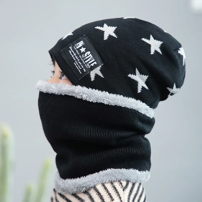 1set of cute children's winter woolen cap neck cover, thickened warm knitted cap, baby and children's cap, hat and scarf set