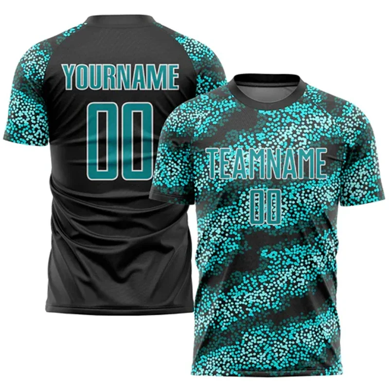 Men Personalized Name Number Football Shirt Short Sleeve Hexagon Print Sports Training Uniform Breathable Team Top