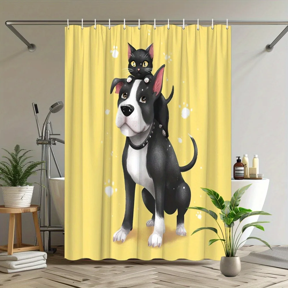 

Занавеска для душа с желтым фоном для собак и кошек, моющаяся грязеотталкивающая насадка для душа, водонепроницаемая полиэстеровая занавеска для ванны