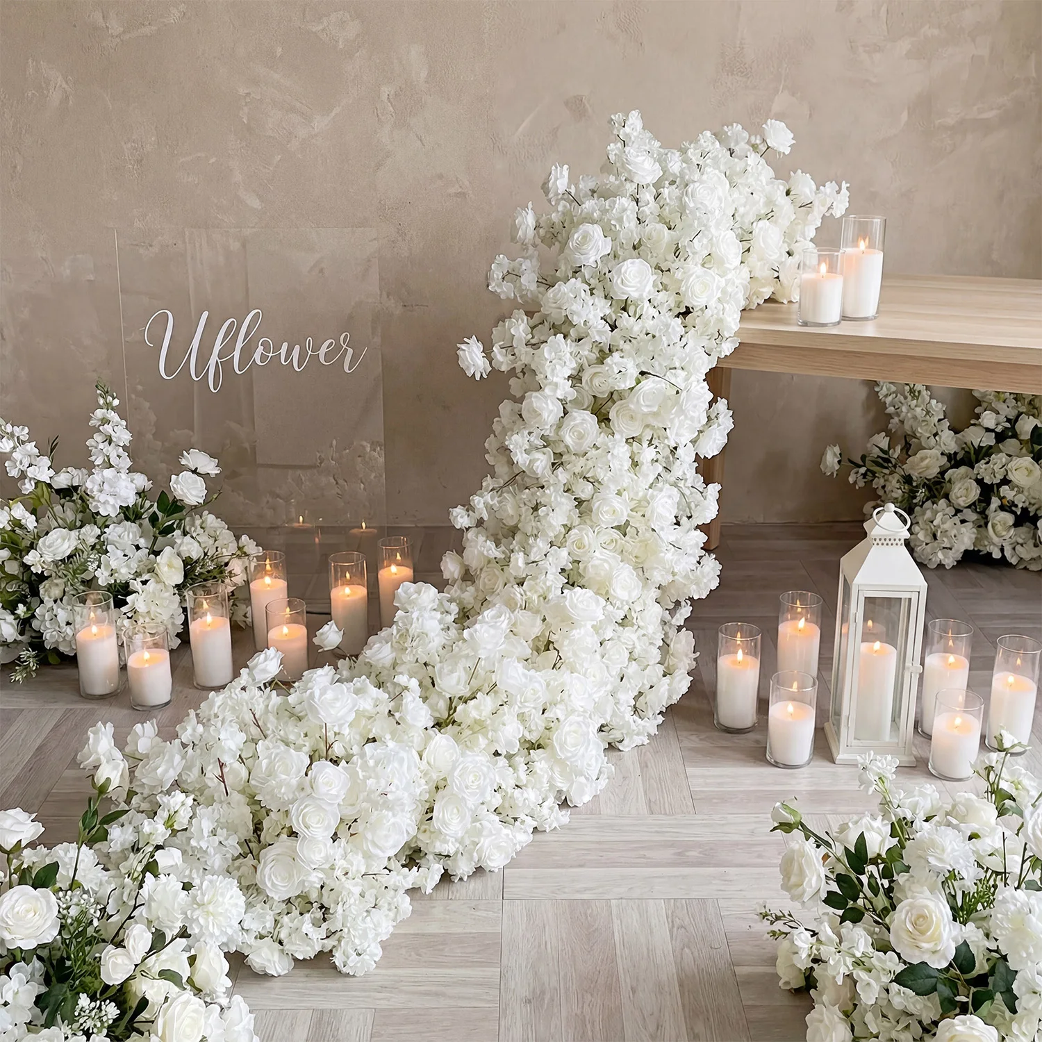 

Uflower 200 см Роскошная искусственная цветочная композиция для свадебного стола, центральное украшение с цветами, искусственный цветочный декор