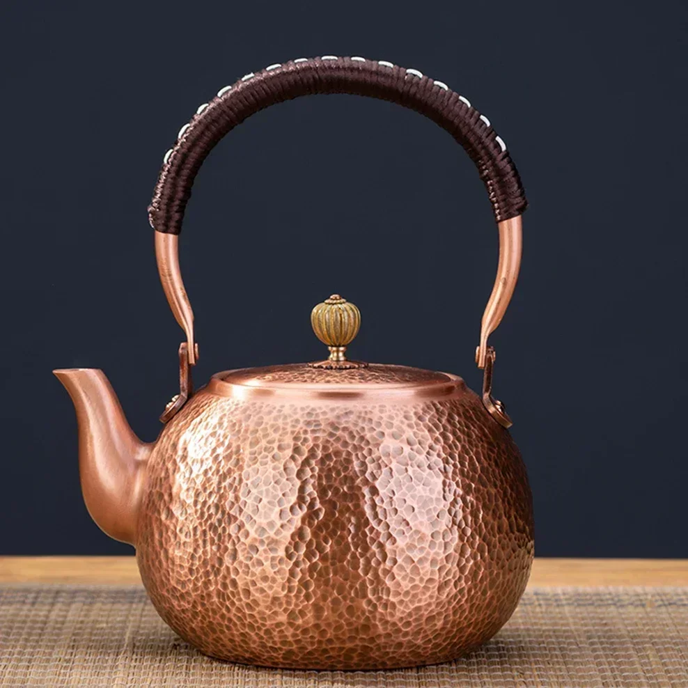 600/1200/1600ml Pure Copper Boiling Tea Kettle Retro Style Handmade Copper Pot Large Capacity Health Care Teapot Boiling Kettle