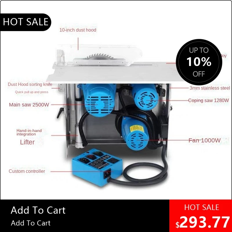 1946 Precision High-Power Electric Table Saw 220V Dust-Free Circular Woodworking Multi-Function Board Cutting Mac 19