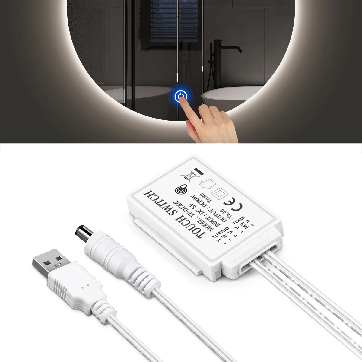 5V USB Touch Control Dimmable LED Light Switch Dimmer 5V Lamp Switch for Bathroom Bedroom Mirror Light