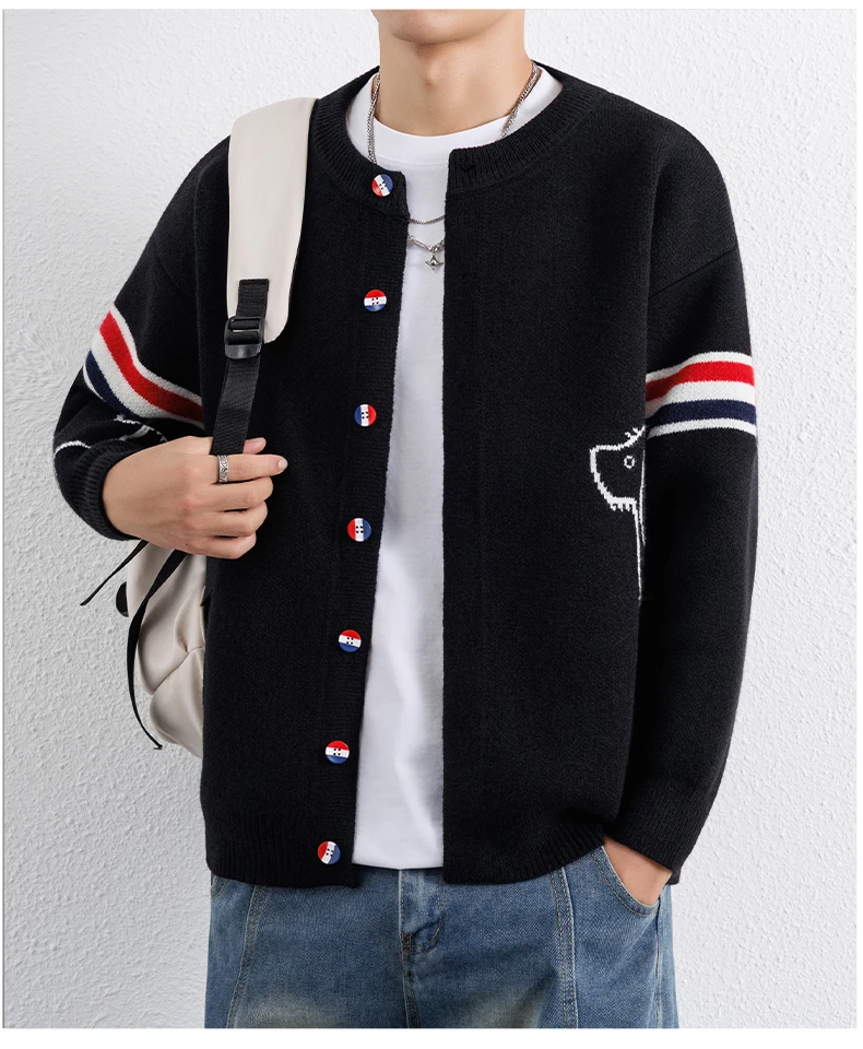 Designer Marke Pullover offenes Hemd Männer Frühjahr Herbst neue Trend Persönlichkeit Farbe Knopf Design Paar Koreanische Version Freizeit Warm Komfort Rundhalsstrickjacke – Detail 12