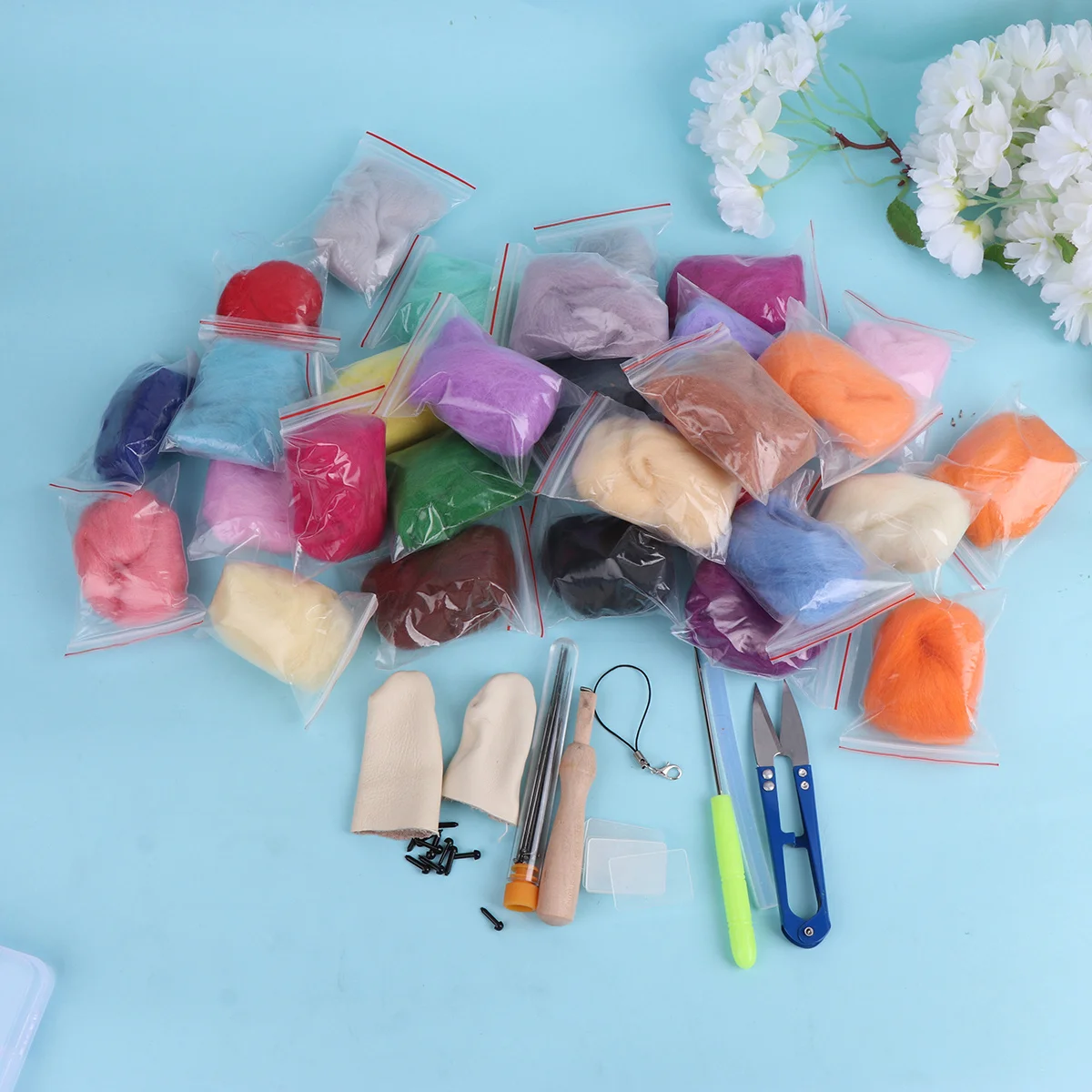 

1Set Wool Felting Tool Set Premium Quality 50colors Needle Felting Kit for DIY Colorful Wool Roving Felt Craft