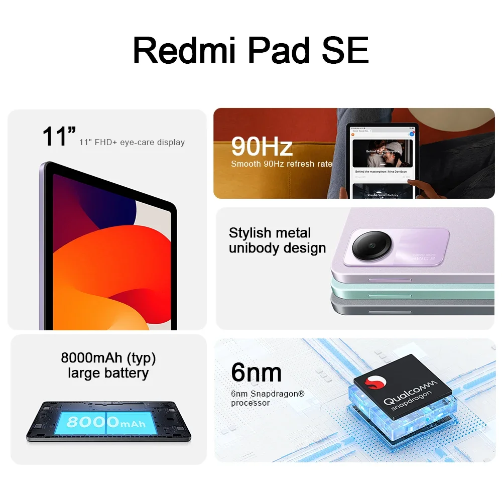 Xiaomi Redmi Pad SE Global Version Mi Tablet Snapdragon® 680 128GB / 256GB Quad speakers Dolby Atmos® 11\