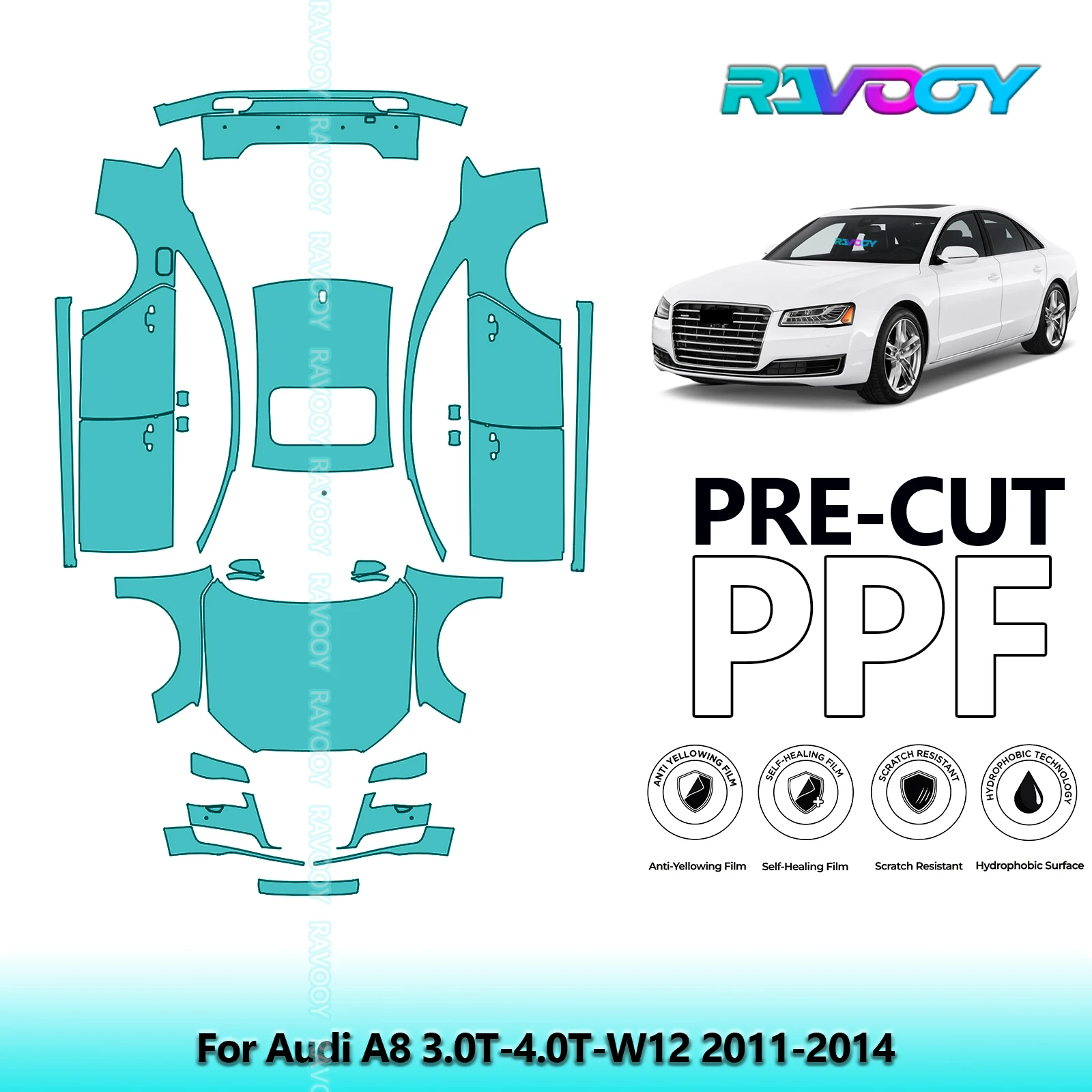 

Полный автомобильный прозрачный бюстгальтер, предварительно вырезанная защитная пленка PPF для Audi A8 3.0T-4.0T-W12 2011-2014