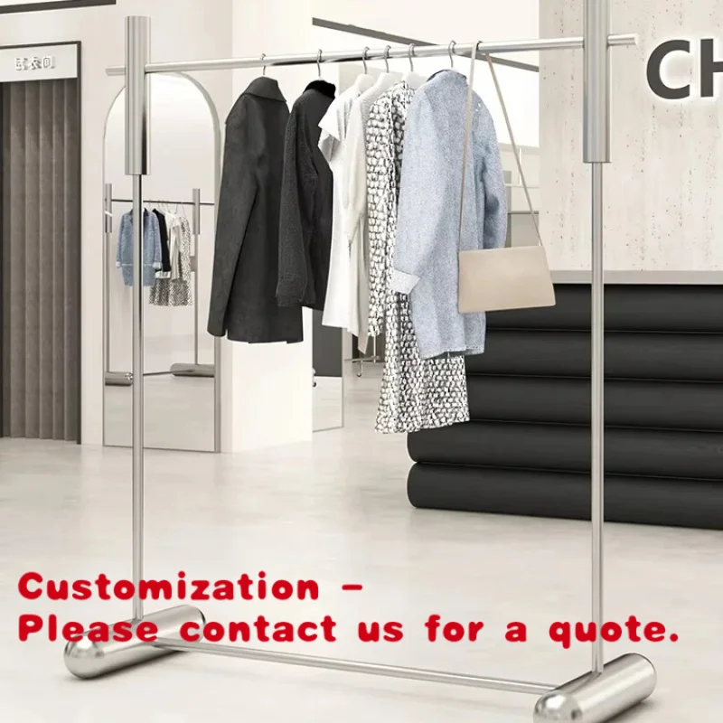 custom.Retail Store Simple Elegant Boutique Stainless Steel Silver Clothing Rack Trade Show Display Clothing Racks