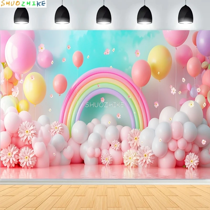 

Rainbow Balloons Flowers Birthday Party Background Newborn Boat Circus Stars Beach Scene Cloud Theme Photography Backdrops AT-04
