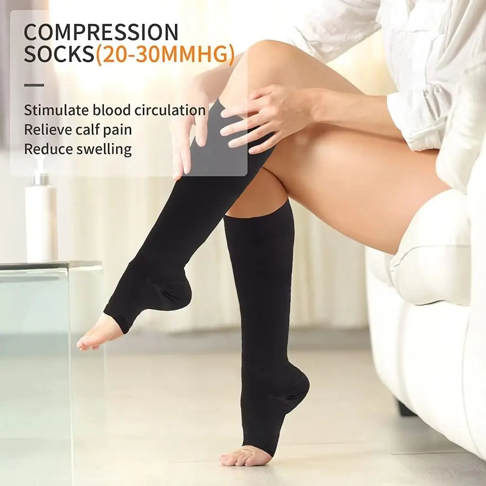Nouveau 20-30mmHg manchon de Compression de mollet respirant bout ouvert mollets chaussettes de Compression 2 niveaux de pression infirmière chaussettes varices