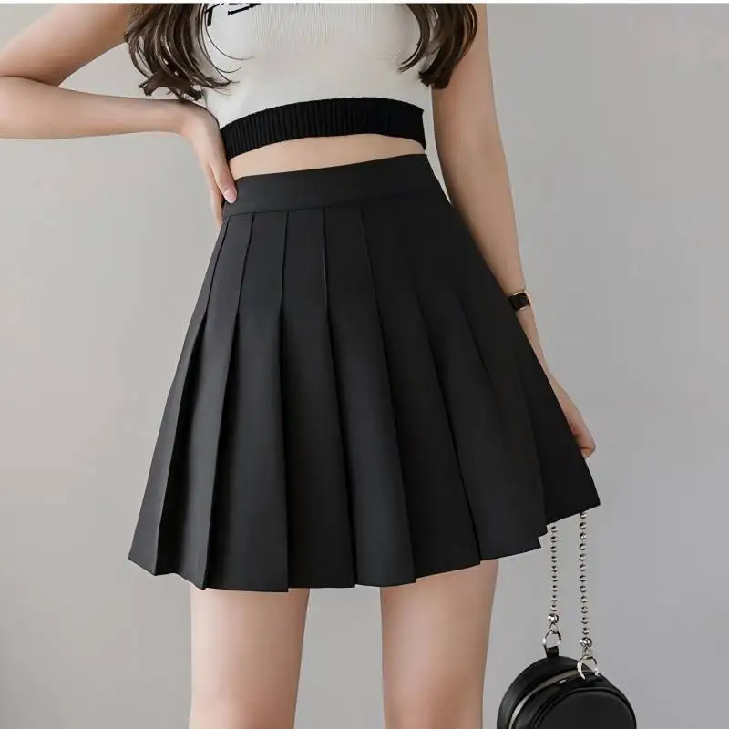 2025 Summer New High Waist Slimming Solid Color A-line Skirt Women's Fashion Sports Tennis Badminton Academy Style pleated skirt