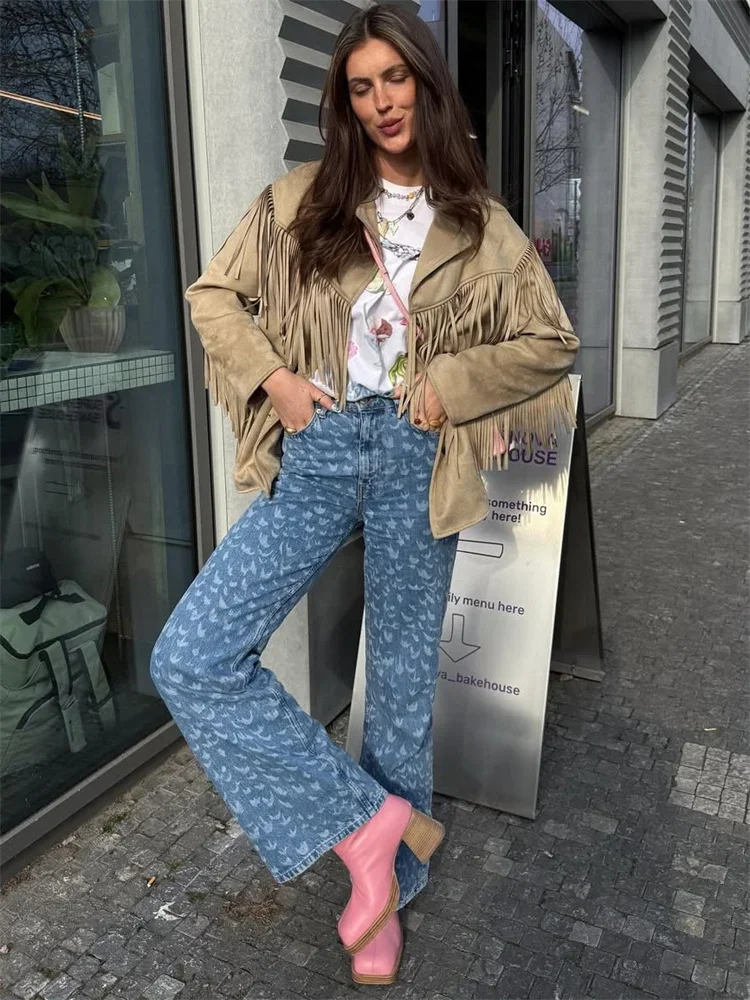Tassel Patchwork New Jackets Women's Lapel High Waist Long Sleeve Autumn Pocket Commute Coat Female Jackets 2025