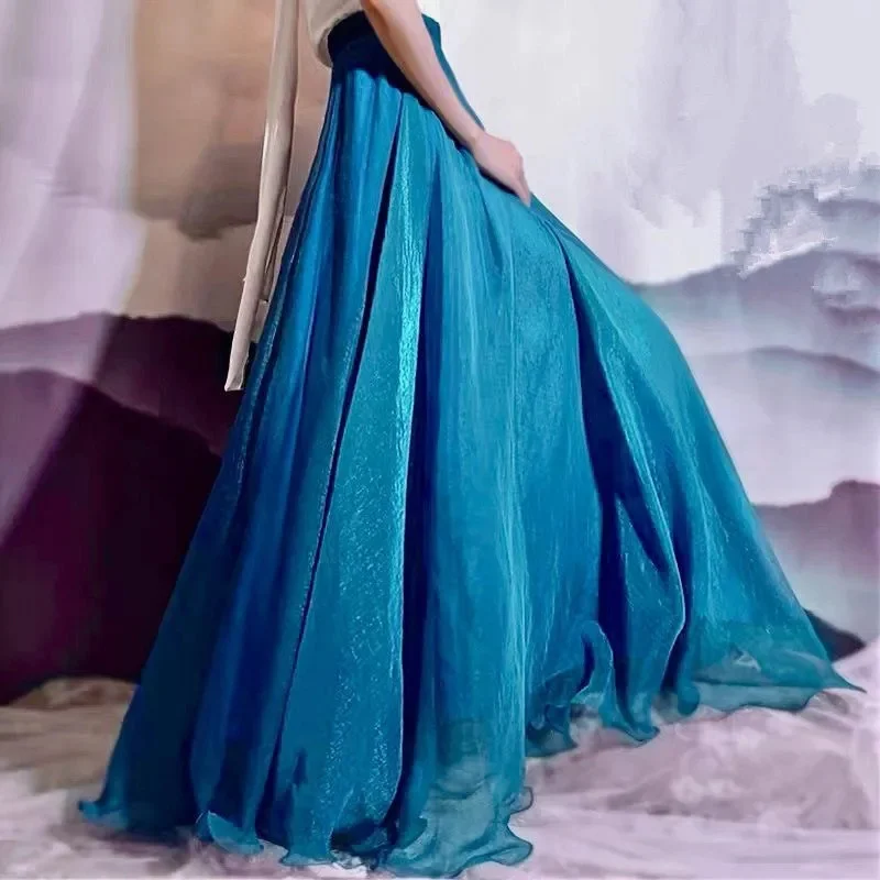 

Легкая шифоновая длинная юбка для женщин, пляжная, для отпуска, с оборками, элегантная, для вечеринок, с завышенной талией, свободная, сетчатая, милая, женственная, бальное платье