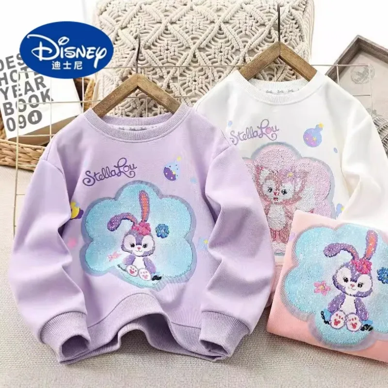

Disney 2025 New Girls Round Neck Hoodie Autumn Kids Cartoon Glitter Reversible Color Change Children's Clothing