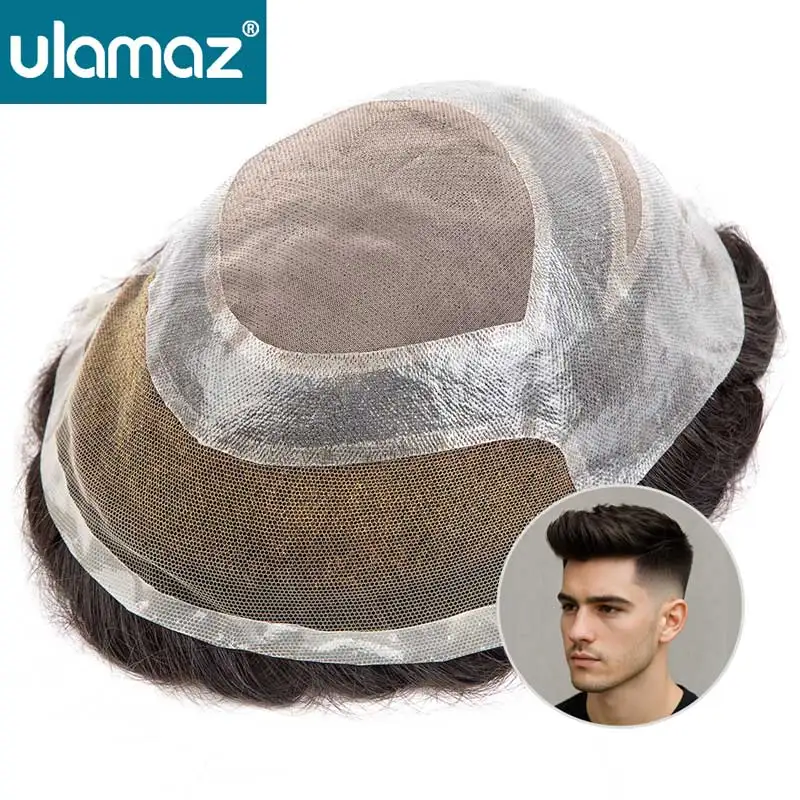 

Мужской парик-накладка из французского кружевного материала Versalite, система восстановления волос для мужчин, моно-полиуретановая основа, 100% натуральные человеческие волосы