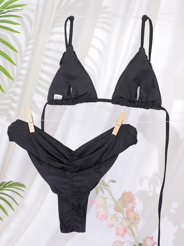 Dreieck-Bikinis, sexy Badeanzug, Damen-Verband-Bademode, 2025, Bikini-Set, einfarbig, Strandmode, zweiteiliger Anzug, weibliche Badeanzüge – Detail 5