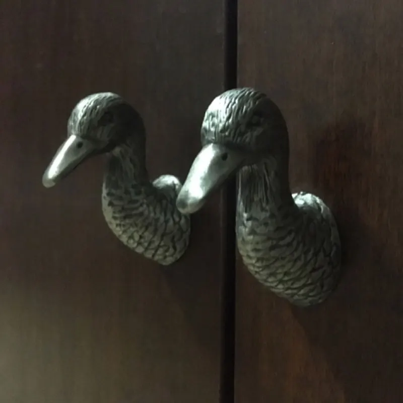 Duck Shape Antique Silver Cabinet Handles and Knobs Vintage Creative Wardrobe Pulls Pewter Alloy Retro Furniture Hardware 1 PC