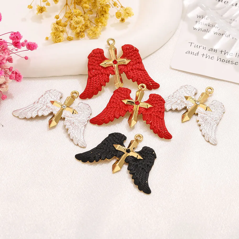 

2 шт./лот, подвески-кресты с крыльями из нержавеющей стали с золотым покрытием для ожерелий, ретро-панк, для изготовления ювелирных изделий своими руками