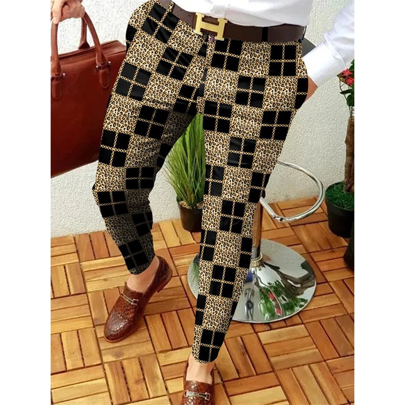 Vintage Patroon Slanke Potlood Broek Mannen 2023 Lente Zomer Casual Mid Taille Rechte Broek Heren Trend Lange Broek Streetwear