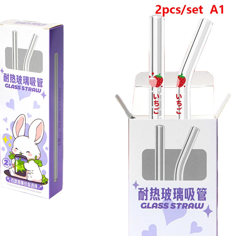 Reusable Glass Straws Multi-color Drinking Straw For Smoothie Milkshakes Tea Juice Cocktail Straight Bent Straw With Brush