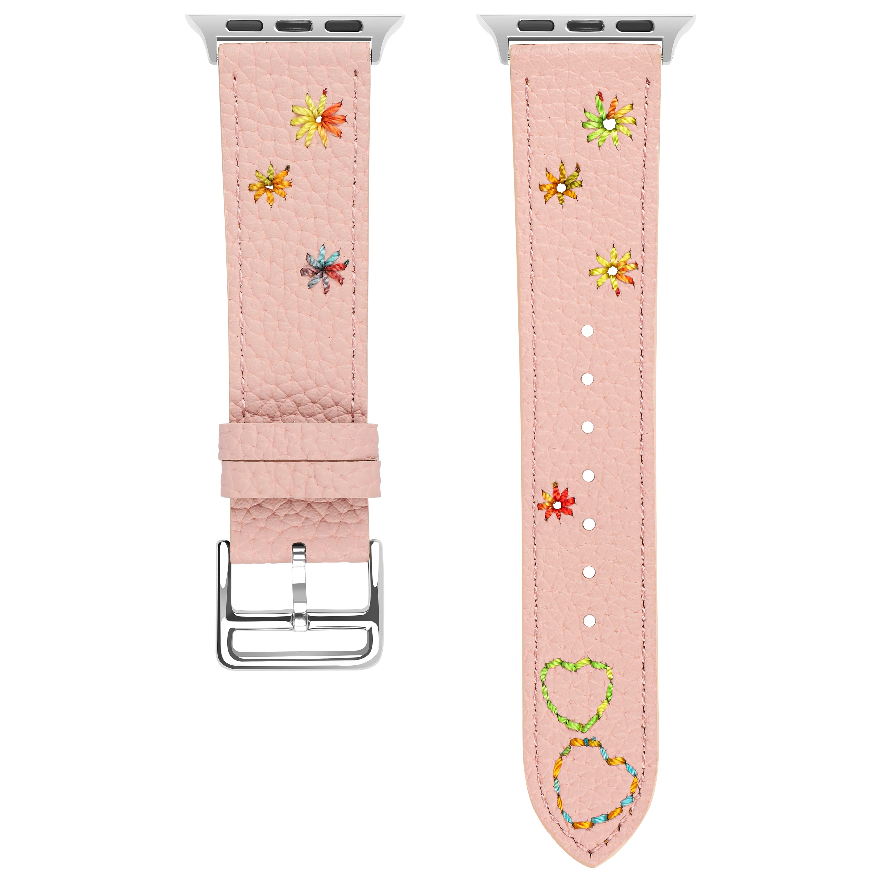 Strap For Apple Watch Band 44mm 42mm 41mm 40mm 45mm 49mm 44 mm Floral embroidery bracelet correa iwatch series 9 7 SE6 8 Ultra 2