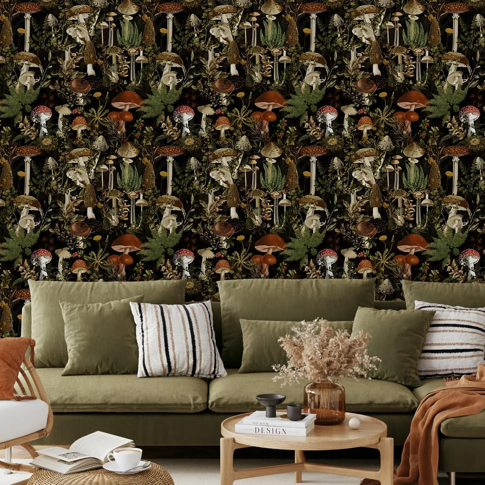 Dark Cottagecore Mushroom Peel and Stick Wallpaper Forest Botanical Self-adhesive Wall Covering Sticker for Home Decoration