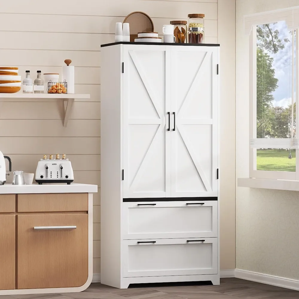 

71" Farmhouse Pantry Cabinet, Kitchen Pantry Storage Cabinet with Adjustable Shelves and 2 Drawers for Kitchen, Dining/Living/La