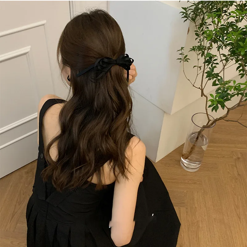 Korean version of the ribbon hair ring bow duckbill clip French retro high-quality back head ball hair clip hair accessories