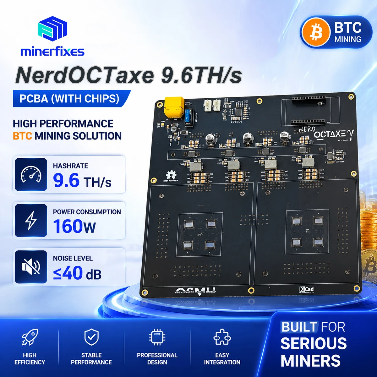 9.6TH/s NerdOCTaxe Hydro Accessories PCBA Board With BM1370 Chip DIY Bitcoin Miner Lottery Solo Mining BTC Crypto Mining Machine