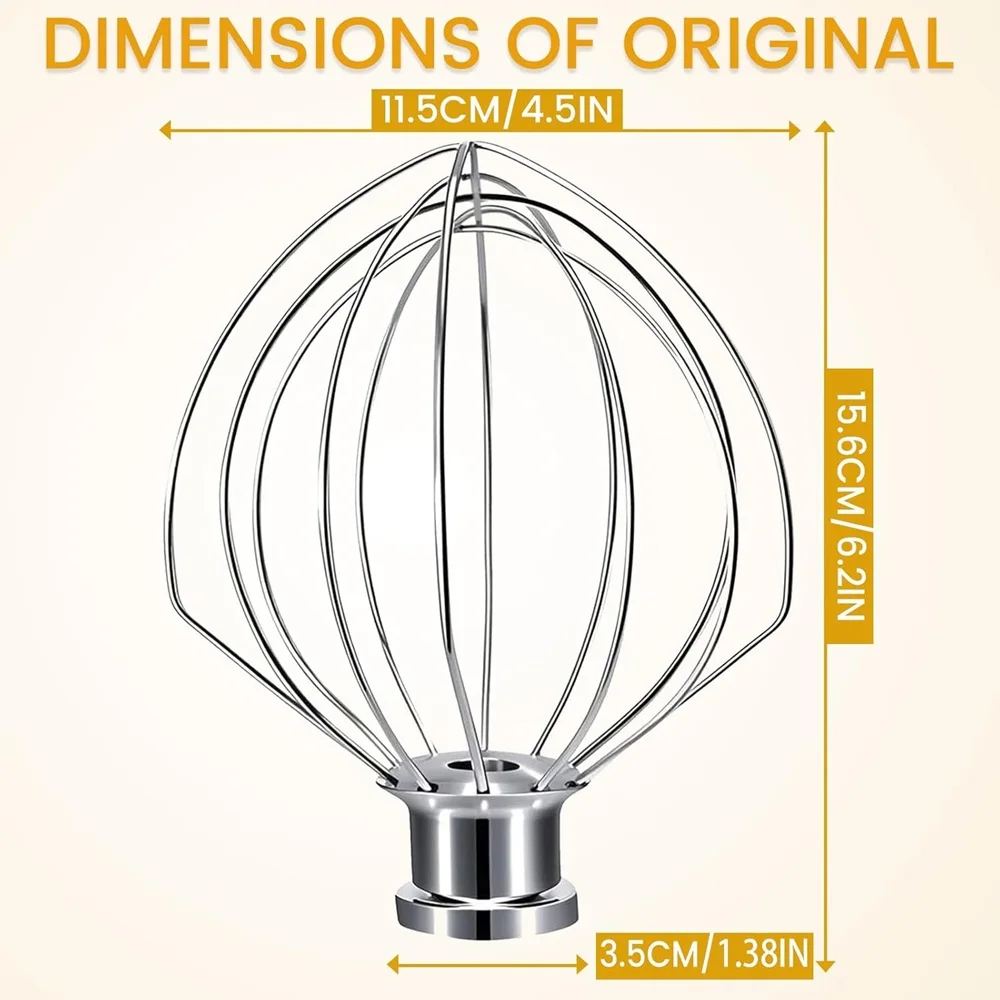 Whisk Attachment for KitchenAid 6 Wire 4.5-5 QT Tilt-Head Stand Mixer K45WW Attachments Stainless Steel Wires + Aluminum Hub