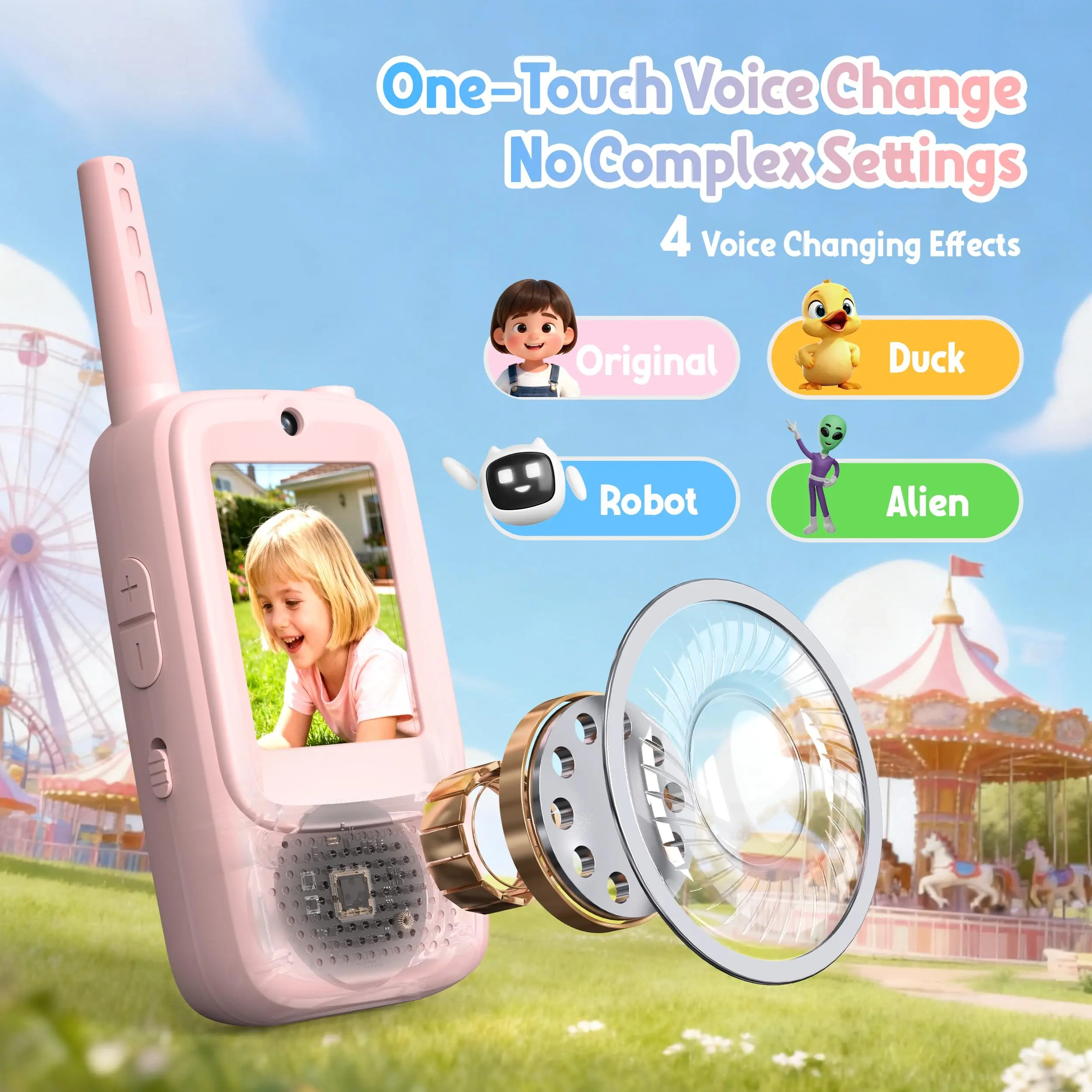 جهاز اتصال داخلي محمول بالفيديو للأطفال قابل لإعادة الشحن للأطفال من سن 3 إلى 12 عامًا ألعاب عائلية للأنشطة الخارجية والتخييم والمشي لمسافات طويلة