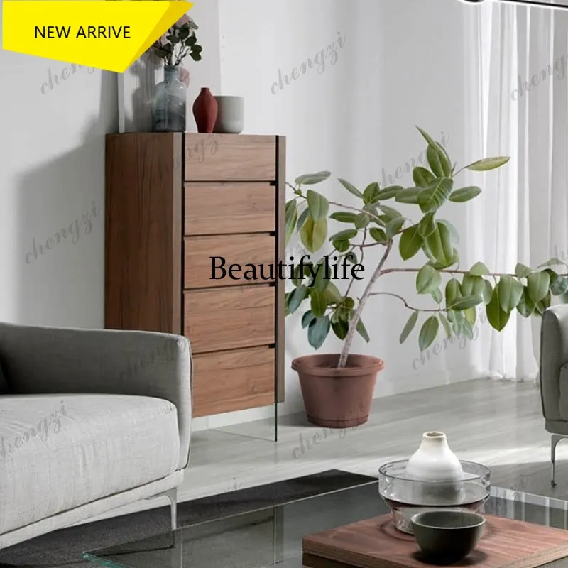 D132 Italian-style minimalist solid wood five-drawer cabinet, living room storage cabinet, large-capacity decorative cabinet