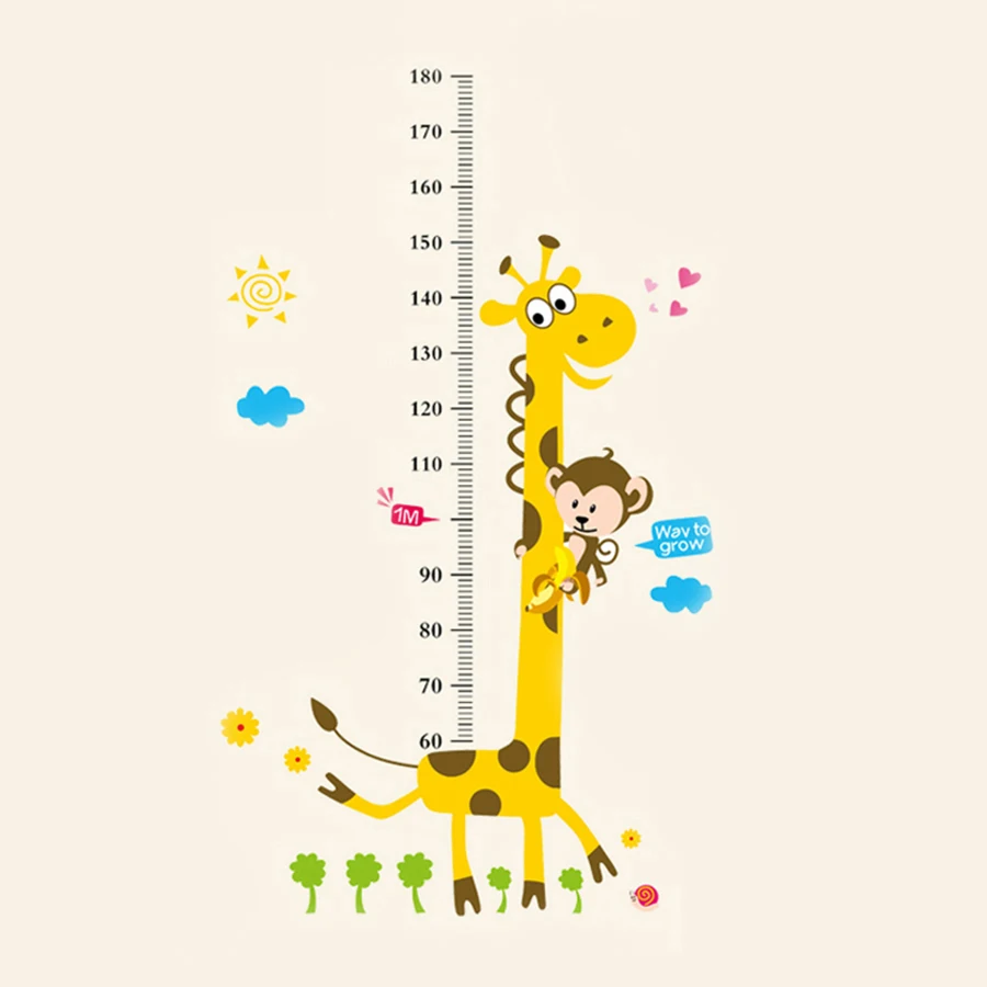 Removable Giraffe Height Measurement Wall Sticker Cartoon Monkey Decals Children Growth Record Metric Scale Chart Kid Room Decor
